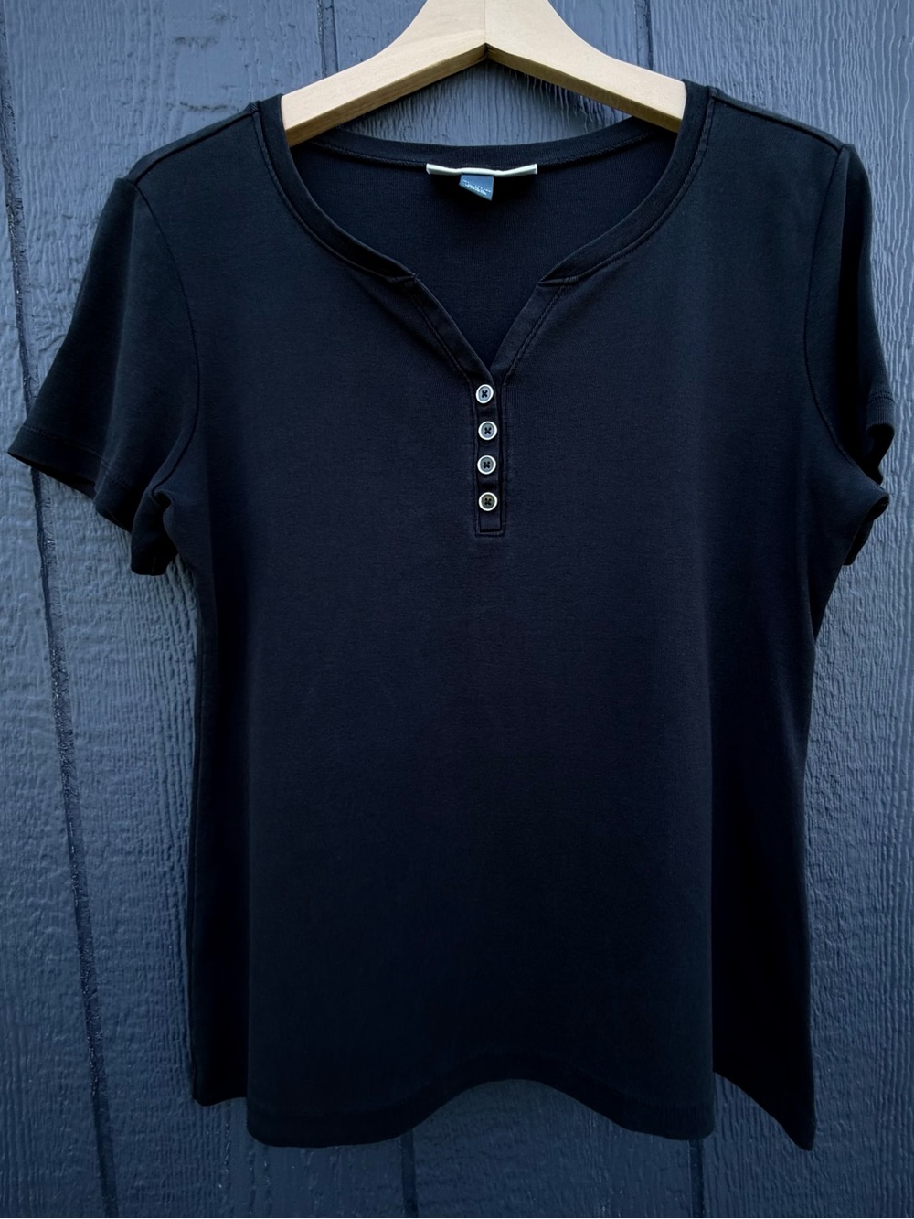 Karen Scott Black Short Sleeve Henley Tee